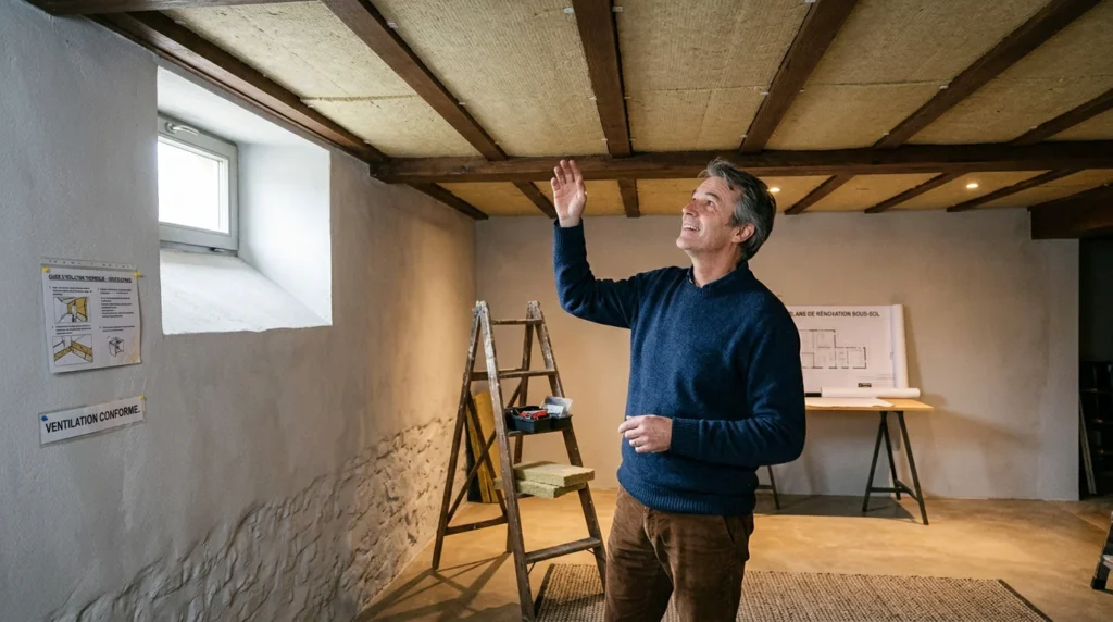 Image actuelle : Plafond de cave isolé avec panneaux dans une habitation belge