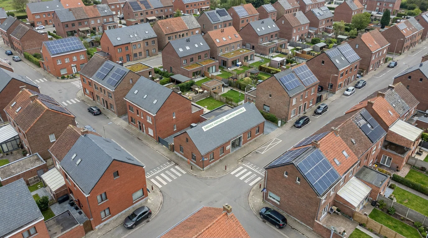 Quartier résidentiel en Wallonie illustrant la transition vers la performance énergétique PEB
