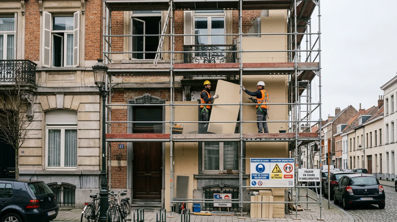 Isolation par l'extérieur d'une façade de maison ancienne en Belgique