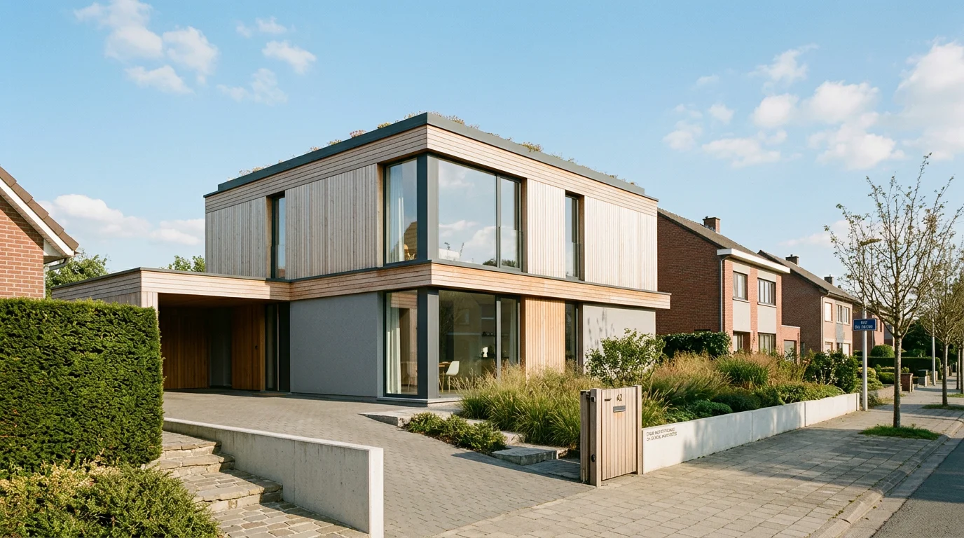 Maison à ossature bois moderne avec bardage en bois en Belgique