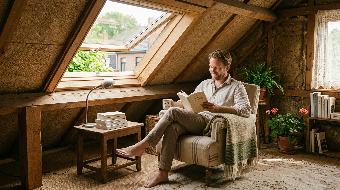 Combles isolés en fibre de bois offrant un confort d'été à un occupant
