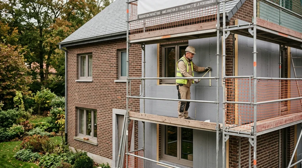 Image actuelle : Maison belge en rénovation énergétique avec isolation de façade