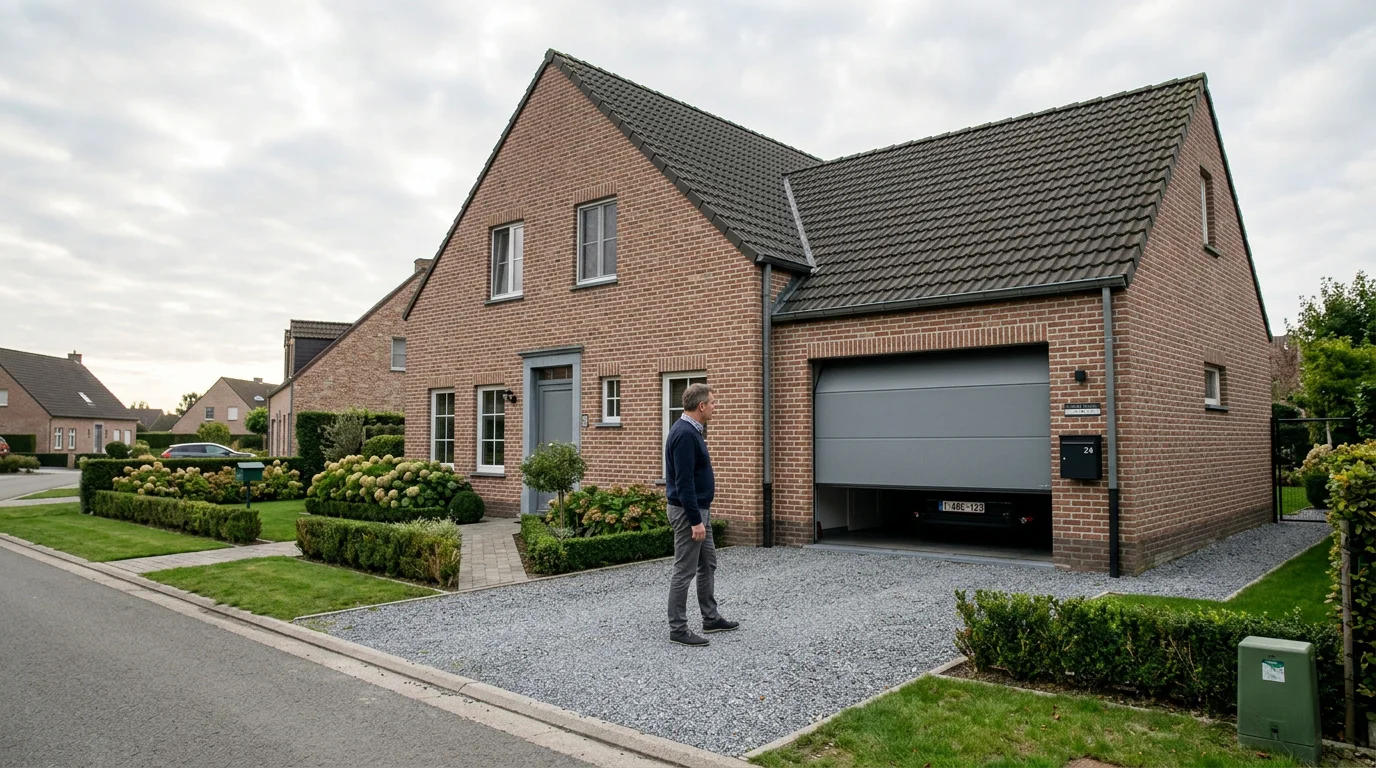 Maison belge avec garage attenant vue de l'extérieur
