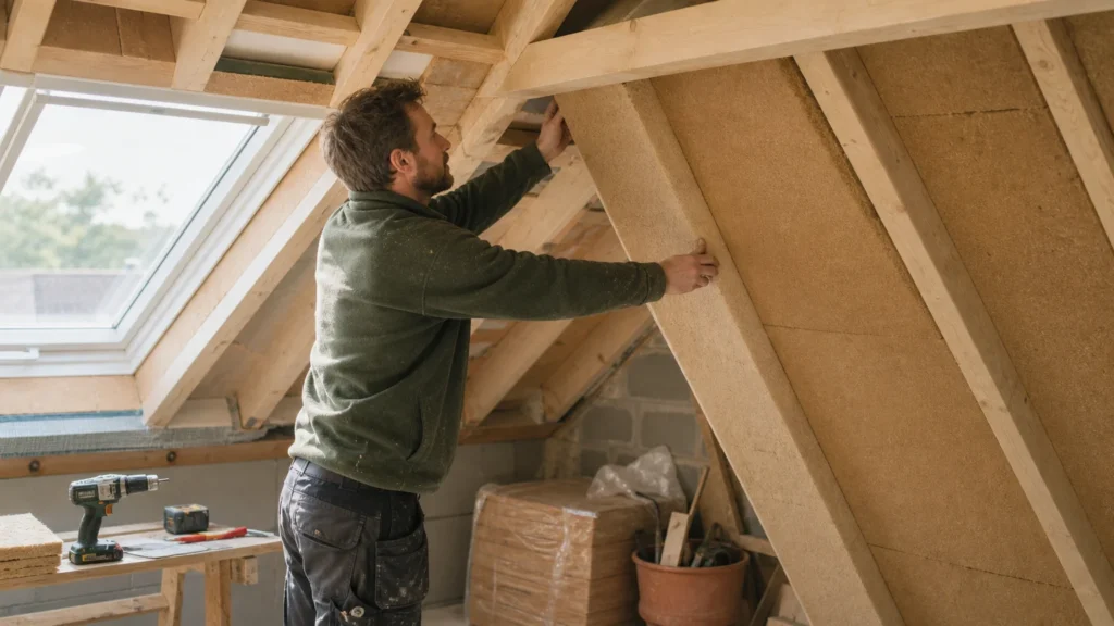 Image actuelle : Maison en coupe avec isolation en fibre de bois