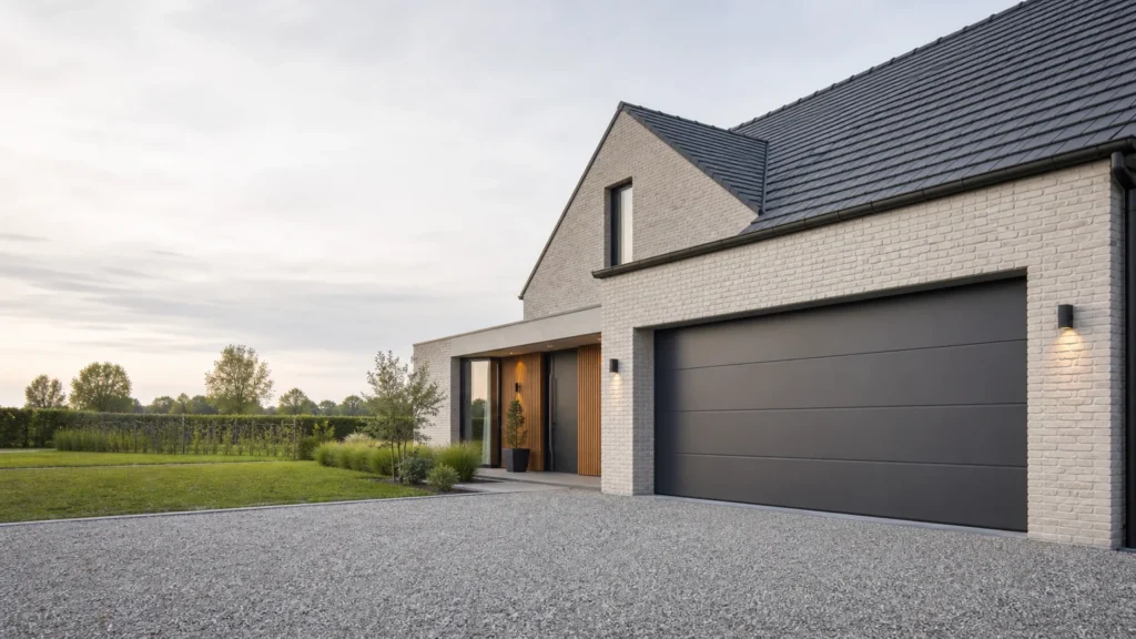 Image actuelle : Porte de garage sectionnelle moderne sur une maison en Belgique