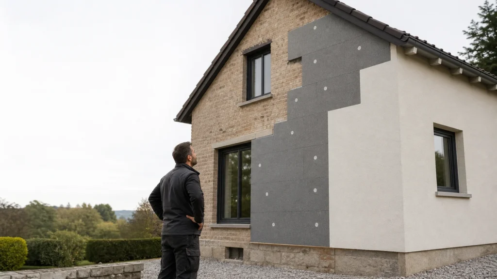 Image actuelle : Maison avec façade rénovée par isolation extérieure des murs