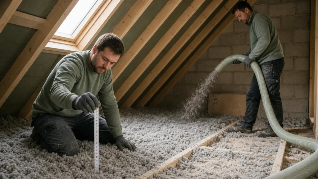 Image actuelle : Isolation de combles par soufflage réalisée par des professionnels