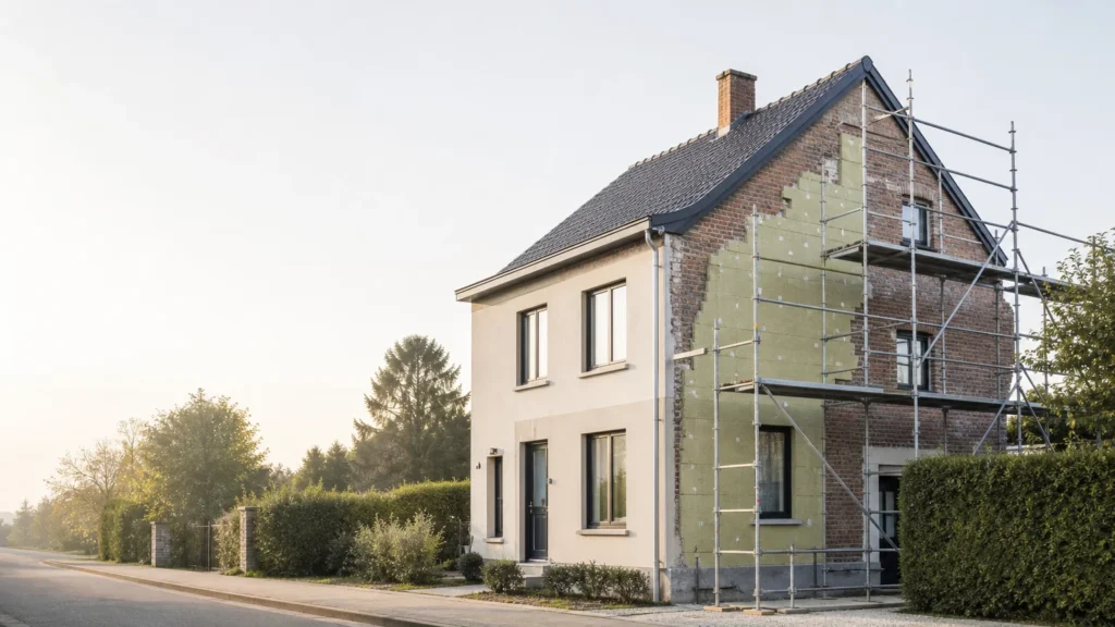 Image actuelle : Maison belge en cours d’isolation extérieure de façade