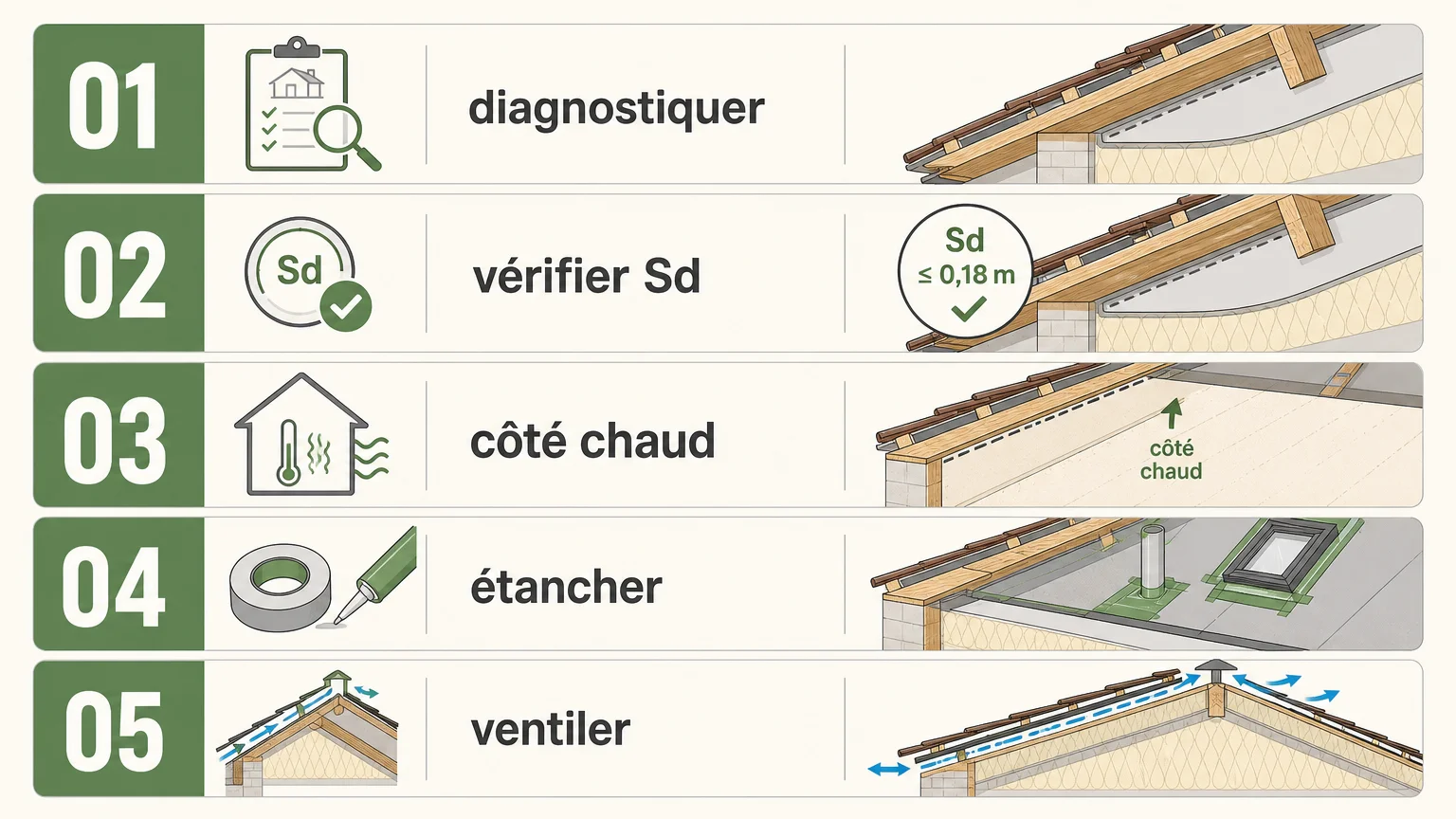 Checklist des vérifications avant la pose d’un pare-vapeur
