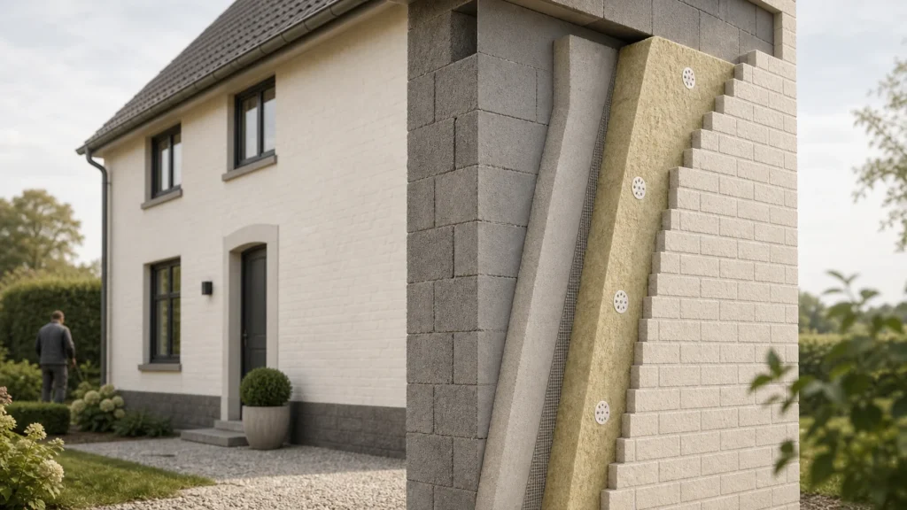 Image actuelle : Maison belge avec coupe d’un mur isolé