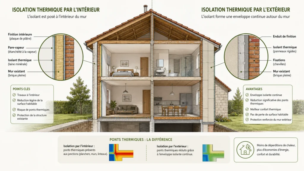 Image actuelle : Comparaison visuelle entre isolation thermique intérieure et extérieure