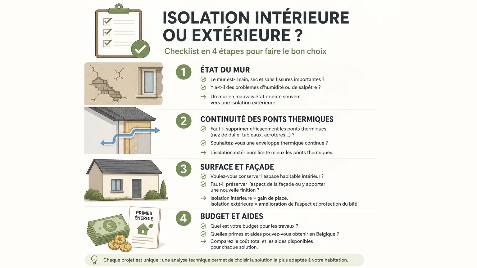 Checklist pour choisir entre isolation intérieure et extérieure