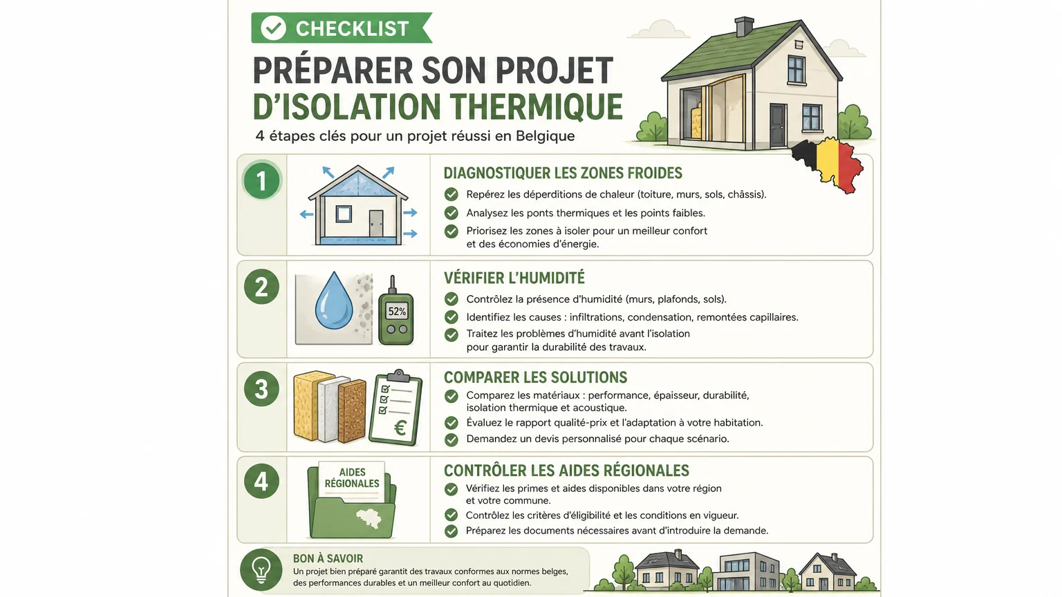 Checklist des étapes pour préparer un projet d’isolation thermique en Belgique