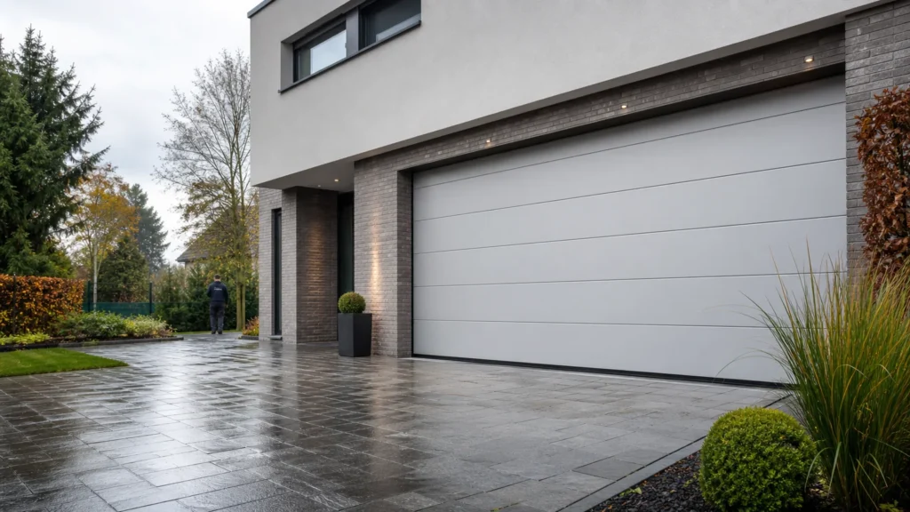 Image actuelle : Porte de garage sectionnelle moderne sur une maison en Belgique